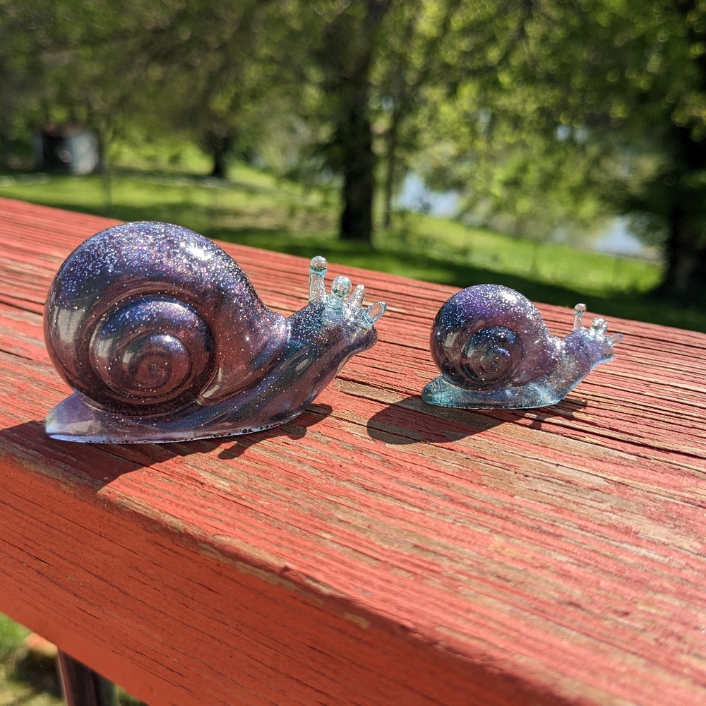 Snails Plant Decor Handmade Cottagecore Set Sparkly Resin Cute Nature